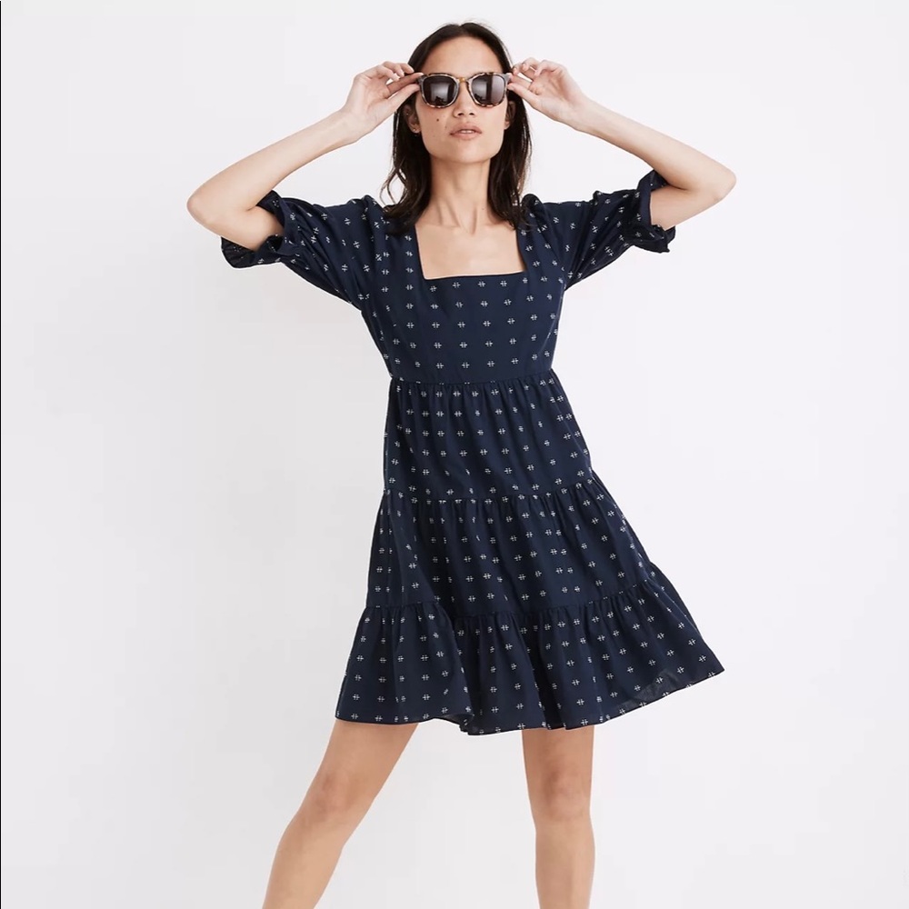 Madewell Square-Neck Puff-Sleeve Babydoll Dress